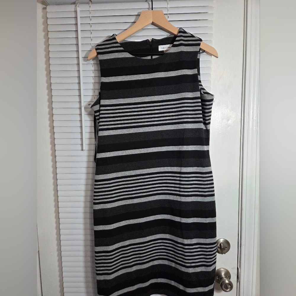 Calvin Klein Black and Gray Striped Tank Dress - Picture 3 of 5